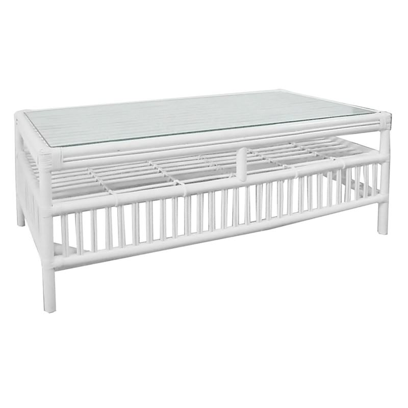 Royston Glass Top Rattan Coffee Table, White