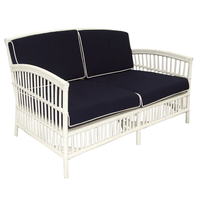 Royston Rattan 2.5 Seater Sofa with Cushion, White/Navy