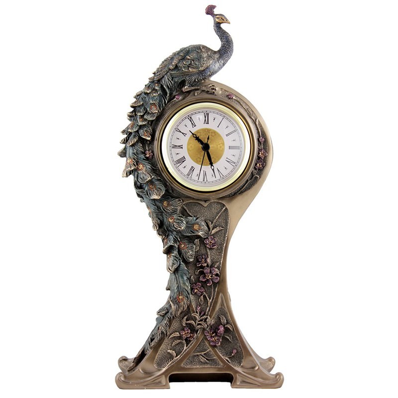 Cast Bronze Peacock Table Clock
