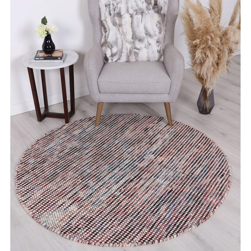 Scandi Reversible Wool Round Rug, 150cm, Multi