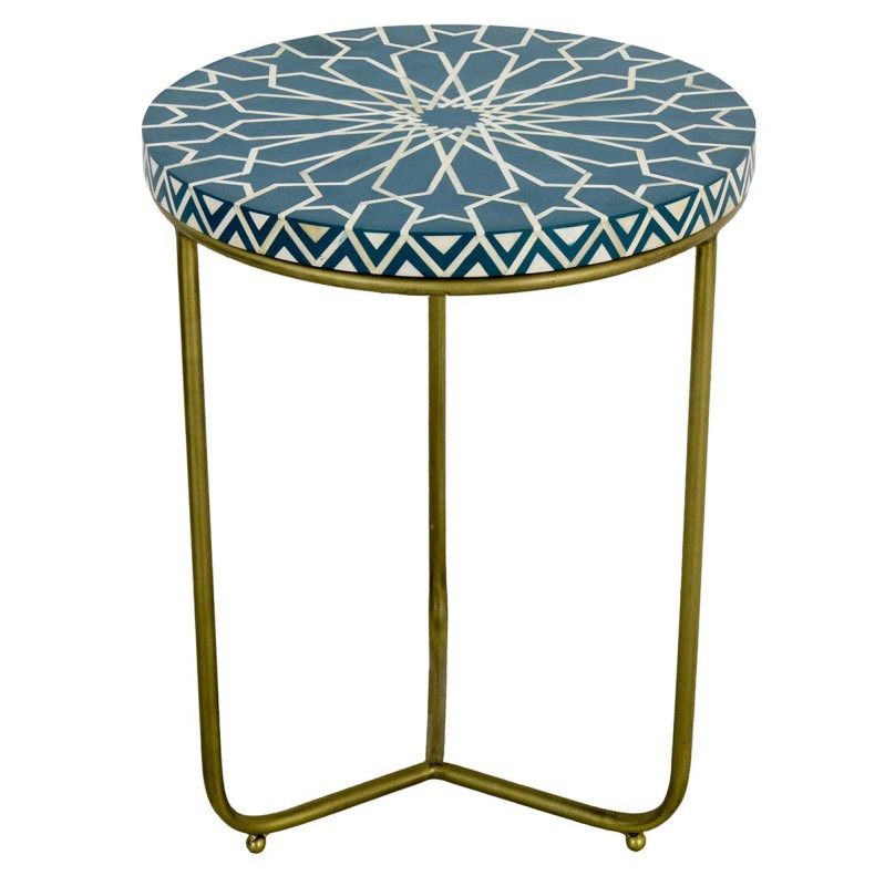 Jasmin Bone Inlaid Top Round Side Table