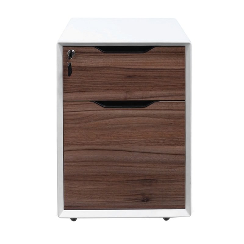 Moora 2 Drawer Moblie Pedestal File Cabinet Walnut White