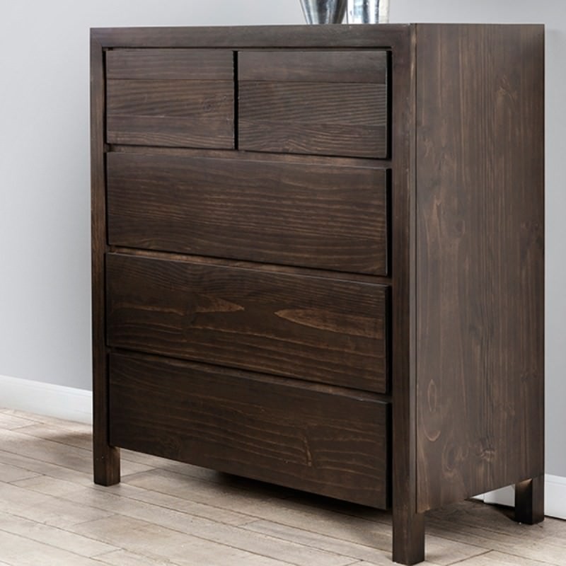 Trend New Zealand Pine 5 Drawer Tallboy in Charcoal