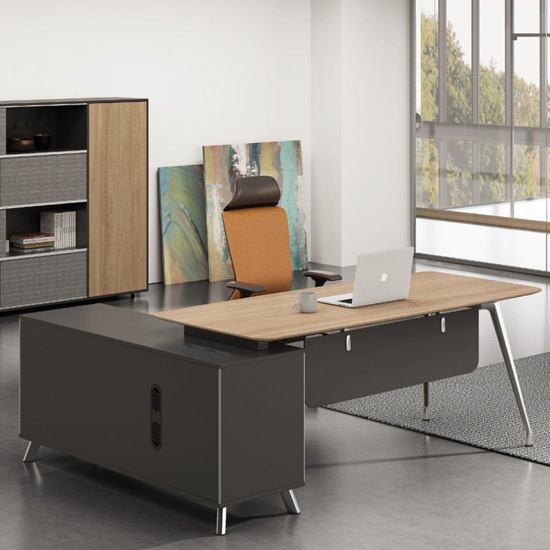 Reynolds Executive Office Desk, Right Return, 200cm, Natural / Black