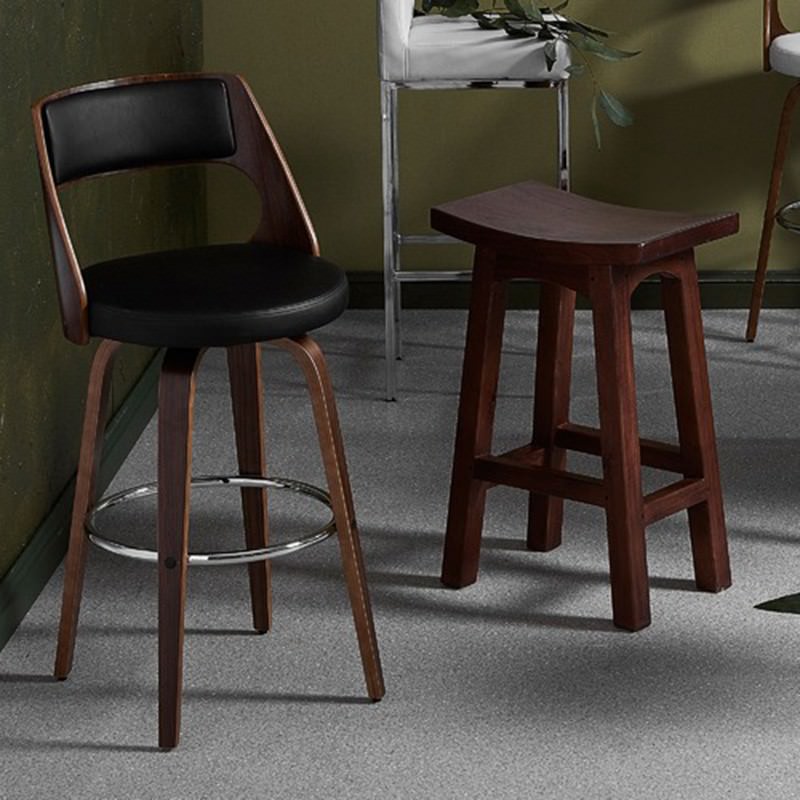 Oslo Commercial Grade Swivel Bar Stool, Black / Walnut ...