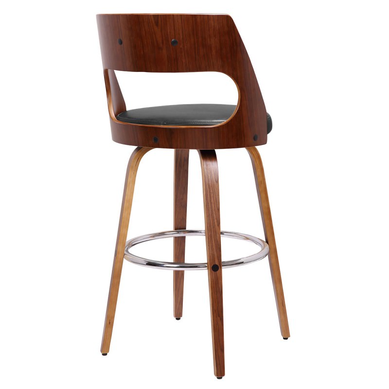 Oslo Commercial Grade Swivel Bar Stool, Black / Walnut with Silver Footrest