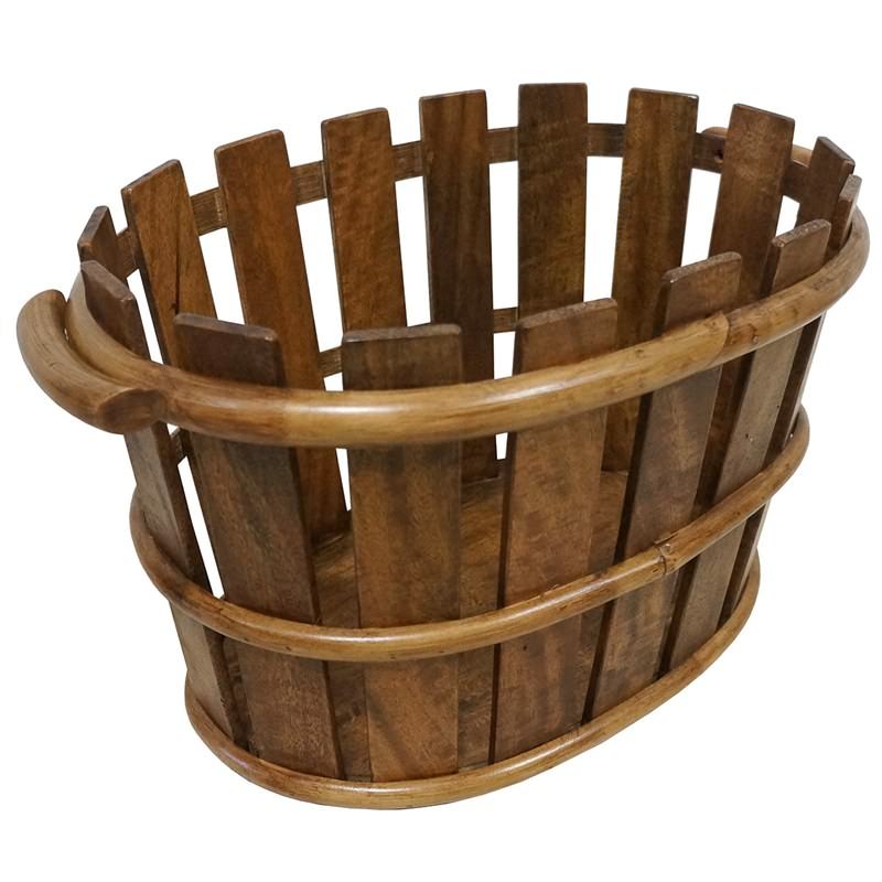 Porter Solid Mango Wood Timber Basket, Teak