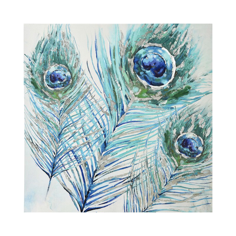 Stretched Canvas Wall Art Painting Peacock Feathers 80cm