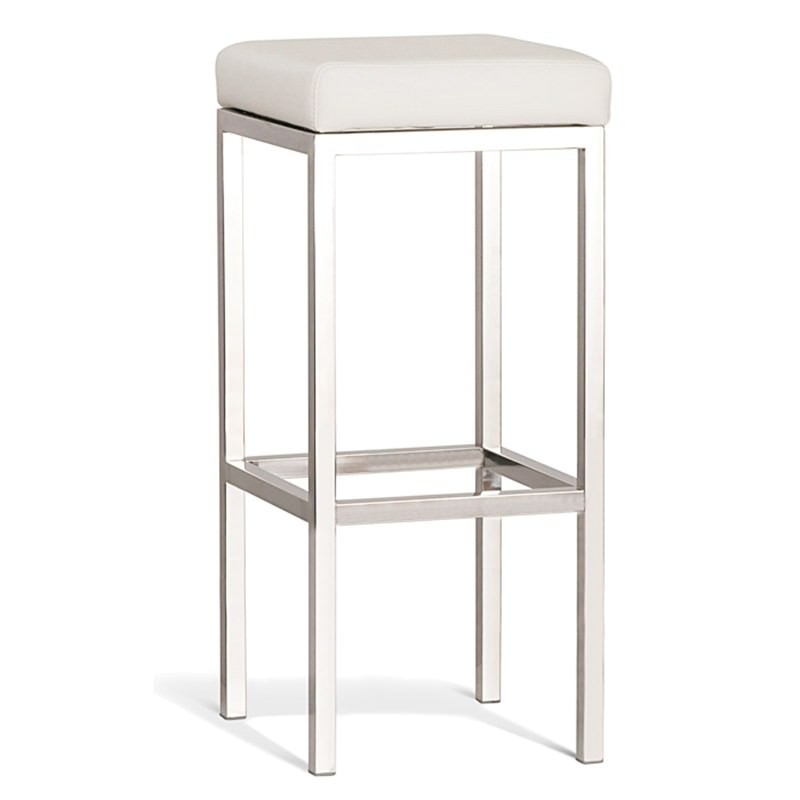 Quadro Commercial Grade Polished Stainless Steel Bar Stool Off White