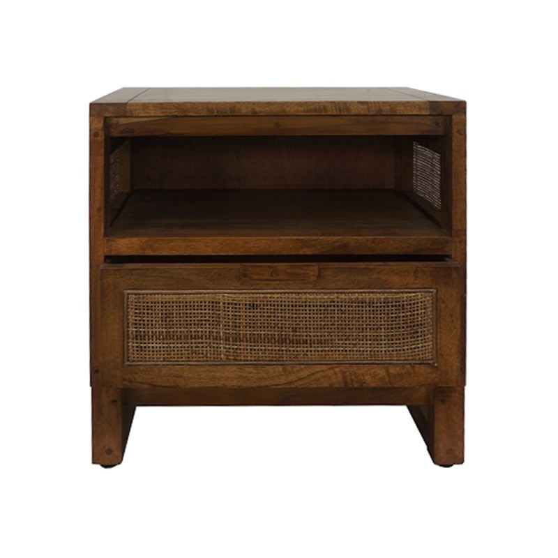Balonne Mango Wood & Rattan Bedside Table, Natural
