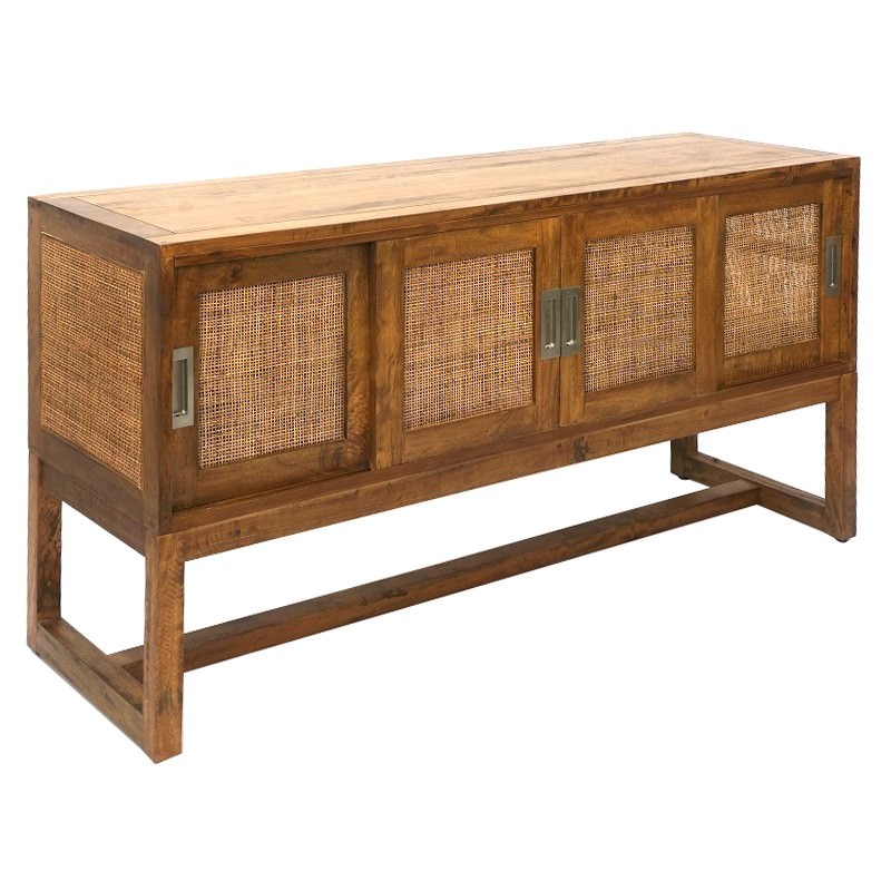 Balonne Mango Wood & Rattan 4 Door Sideboard, 145cm, Natural