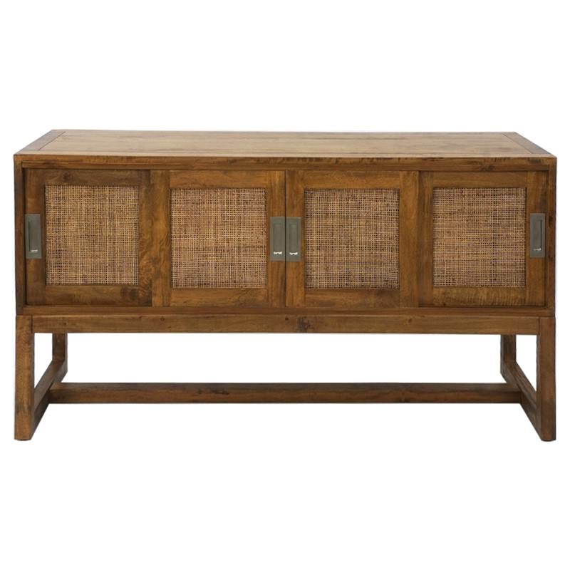 Balonne Mango Wood & Rattan 4 Door Sideboard, 145cm, Natural