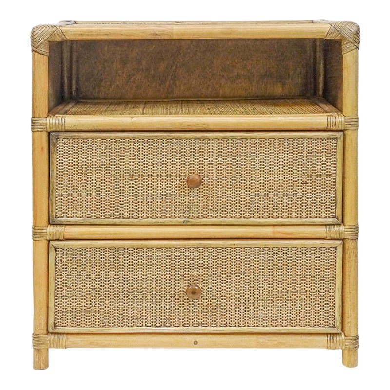 Benson Bamboo Rattan Bedside Table, Toffee