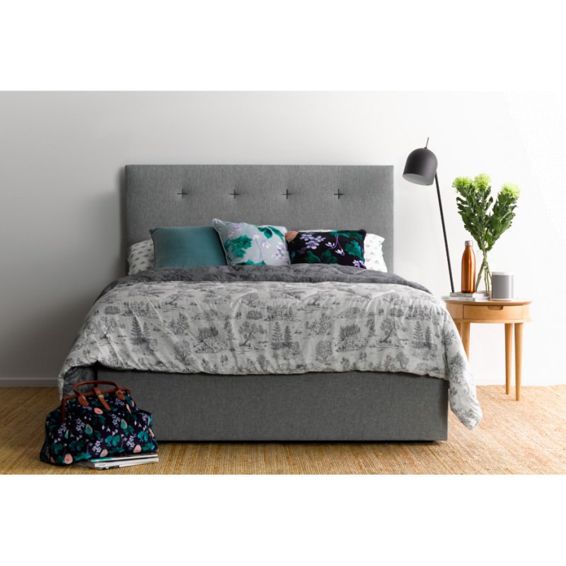 Samantha S Fabric Headboard Queen Light Grey Black Stitch