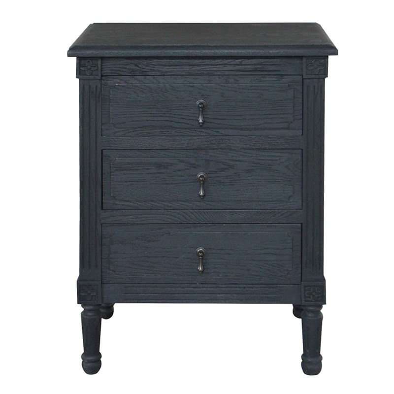 Lorene Solid Oak Timber Bedside Table, Black Oak