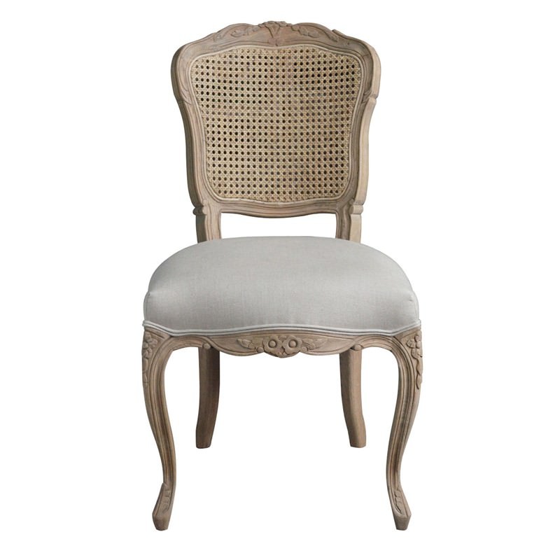 Jasie Rattan Back Oak Timber Dining Chair with Linen Seat, Oatmeal