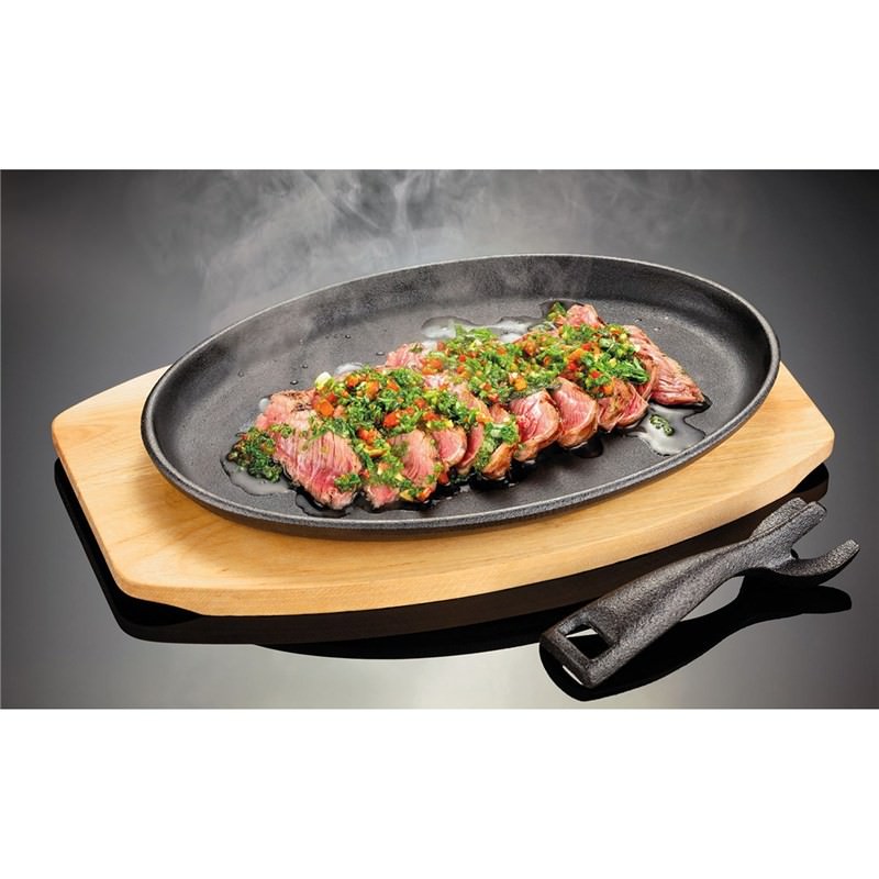 Pyrolux Pyrocast Oval Sizzle Plate with Maple Tray
