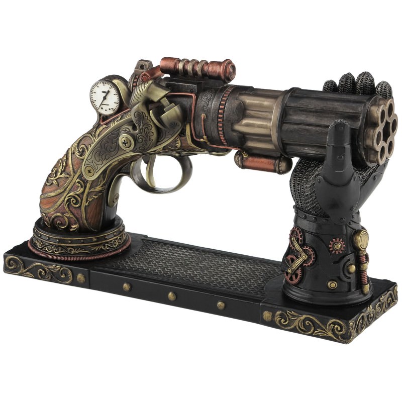 Cast Bronze Steampunk Statue, Six Barrel Pistol
