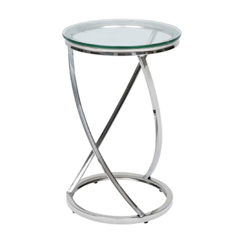 Swirl Glass & Stainless Steel Round Side Table, Silver