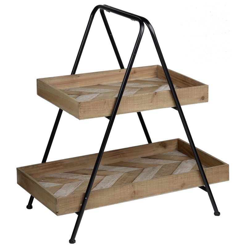 Prescott Fir Timber & Metal 2 Tier Rectangular Tray Stand