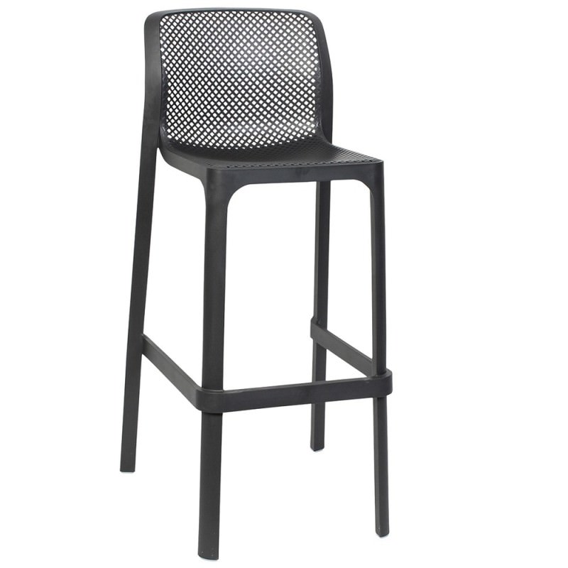 Net Italian Made Commercial Grade Indoor / Outdoor Bar Stool, Anthracite