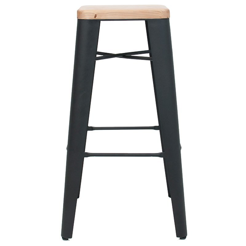 Cognac Commercial Grade Steel Bar Stool with Timber Seat, Black