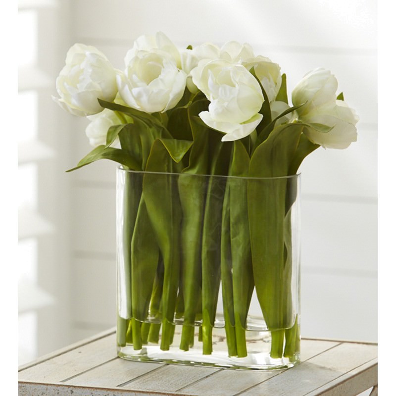 Moyer Artificial Tulip in Glass Vase, White