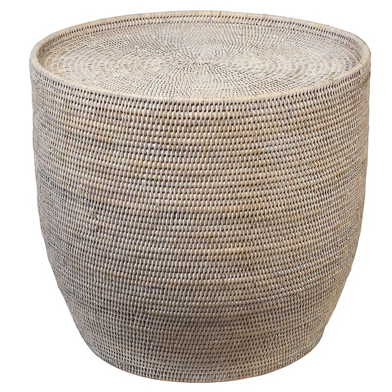 Savannah Rattan Round Side Table White Wash