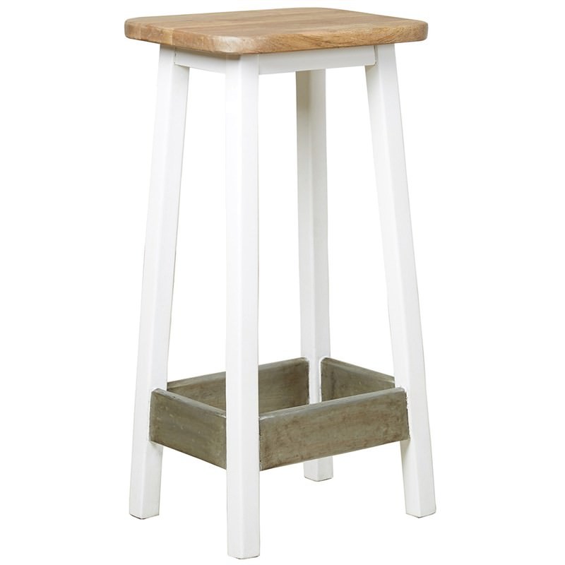 Alamota Solid Mango Wood Timbe Bar Stool, White