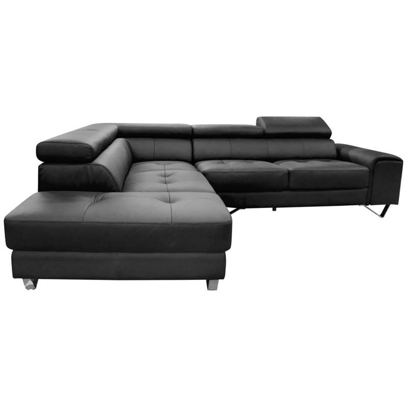Majorca 2 Seater Leather Corner Sofa with Left Hand Facing Chaise, Black
