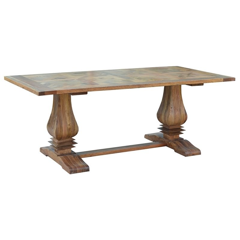Morgan Solid Mango Wood Timber Parquetry Dining Table, 200cm