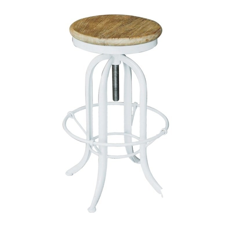Conrad Industrial Adjustable Metal Bar Stool with Elm Timber Seat