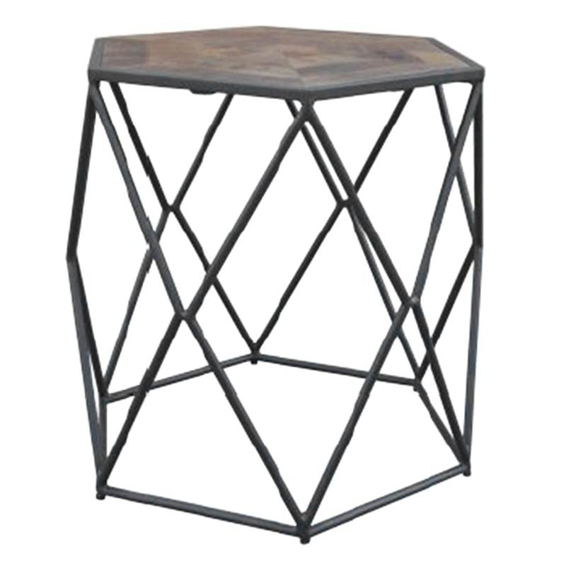 Alva Metal Wire Side Table With Wooden Top