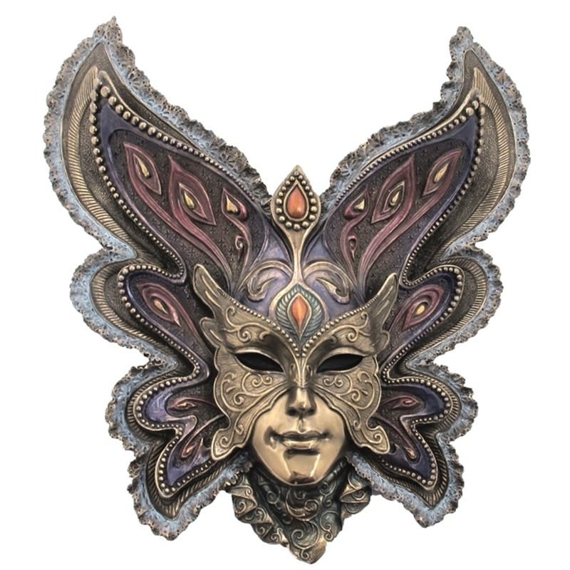 Cast Bronze Mask Wall Art, Butterfly Headdress