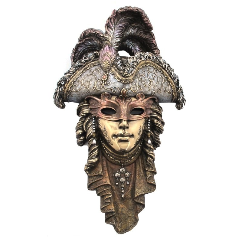 Cast Bronze Mask Wall Art, Tricorn Headdress