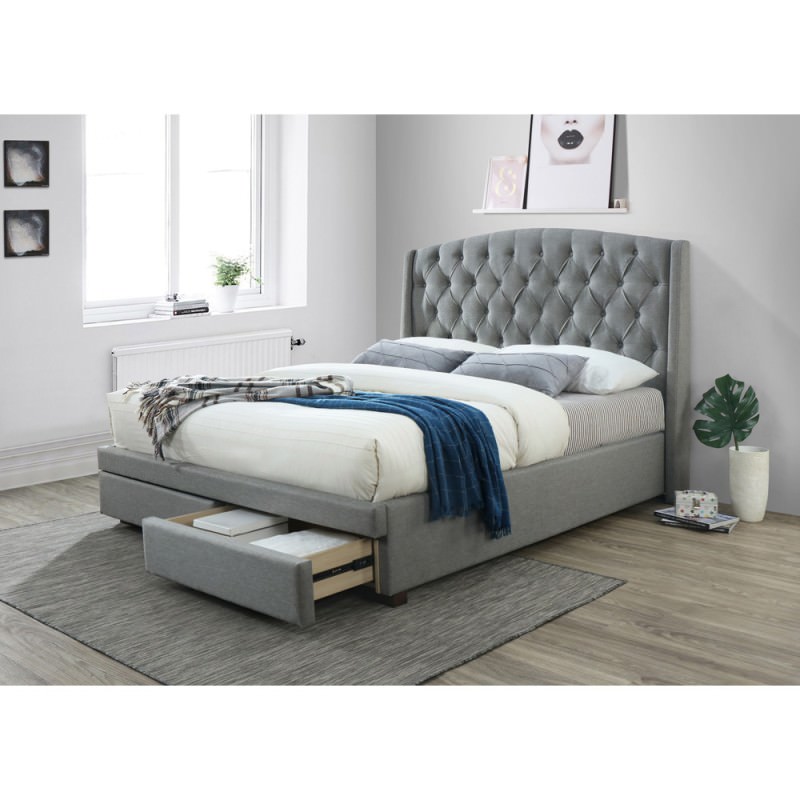 Hazenmore Fabric Bed with End Drawers, King, Grey