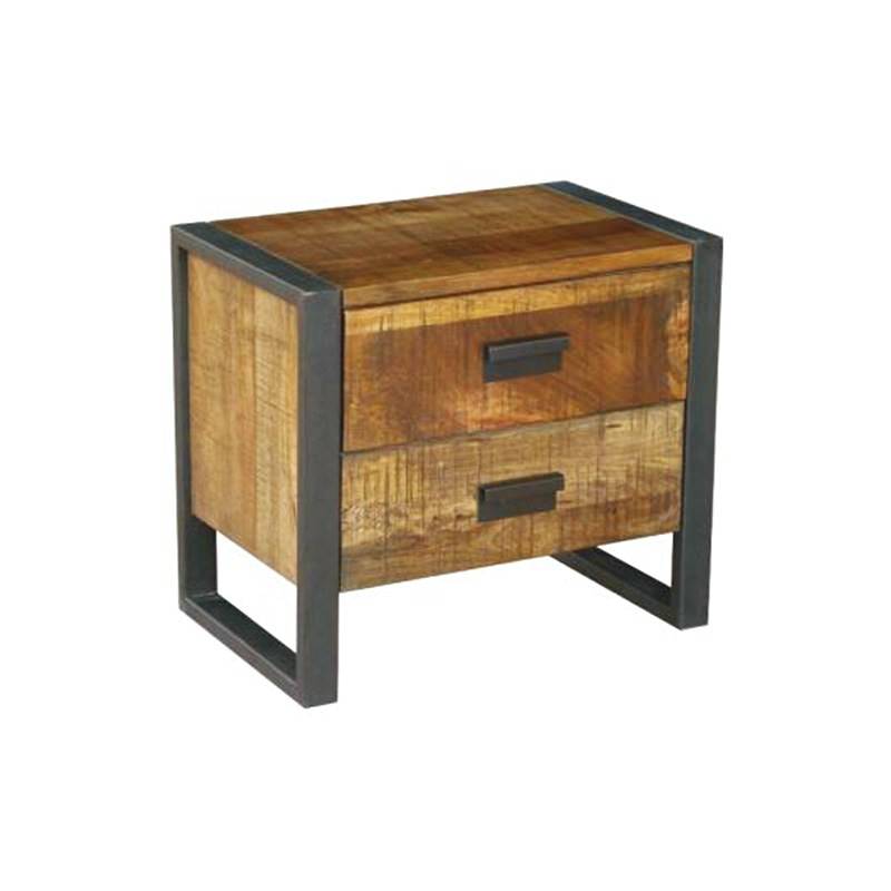Loft Mango Wood Timber & Metal Bedside Table