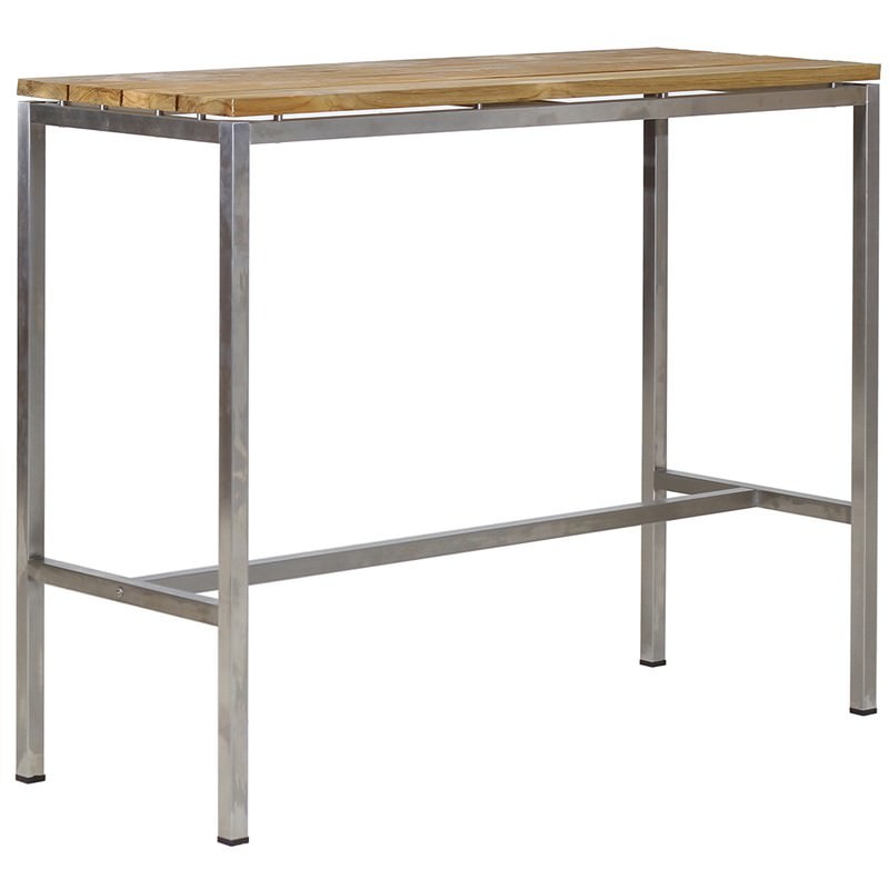 Highline Solid Teak Timber and Stainless Steel 130cm Outdoor Bar Table