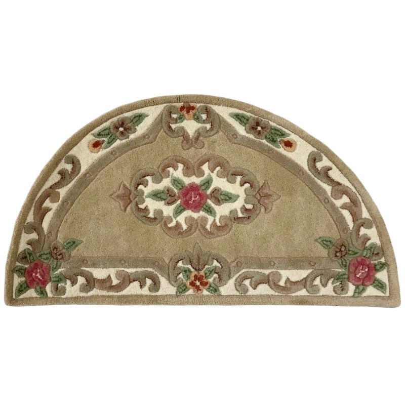 Avalon French Aubusson Wool Half Moon Rug, 127x67cm, Fawn
