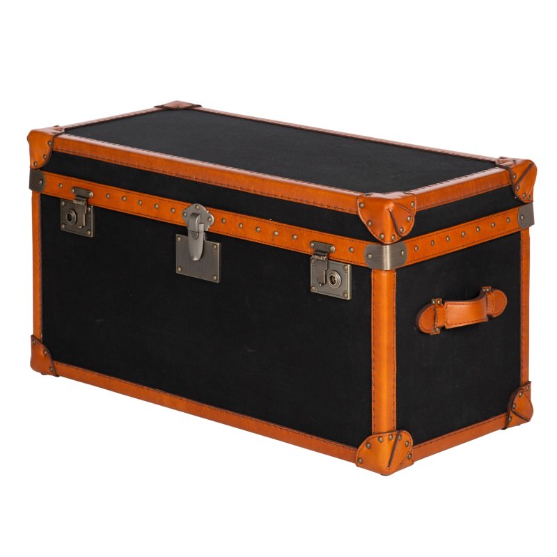Hampton Vintage Leather and Fabric Blanket Trunk Box