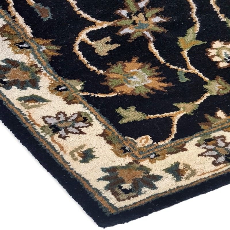 Kashan Oriental Wool Runner Rug, 300x80cm, Black