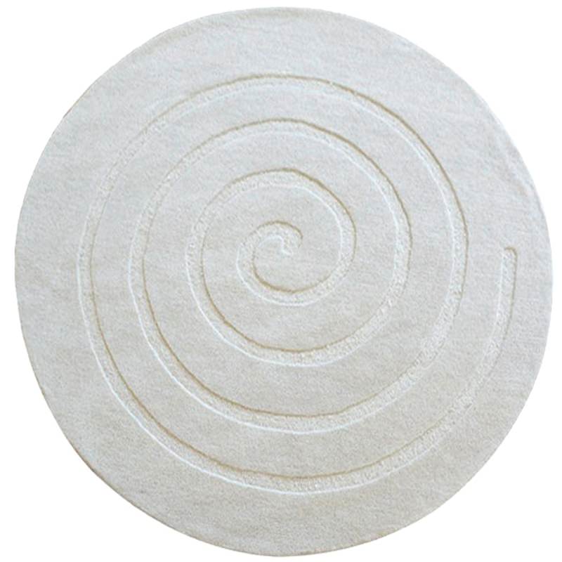 Swirl Hand Woven Wool Round Rug, 160cm, White