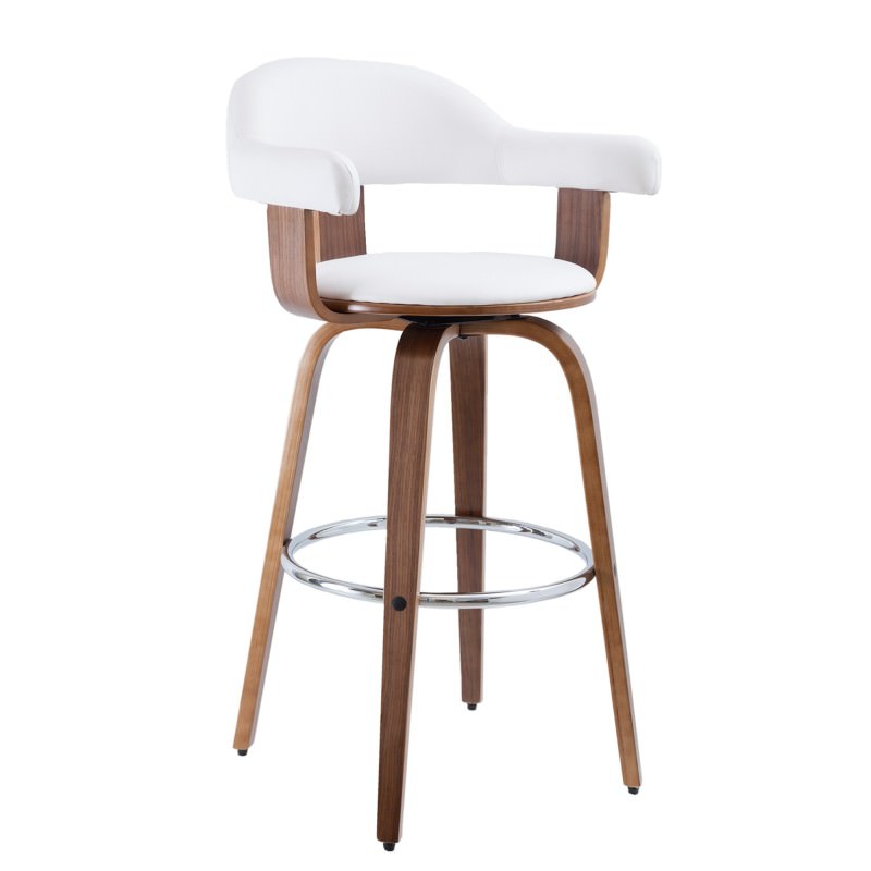 Set of 2 Millan PU Leather & Timber Bar Chairs, White