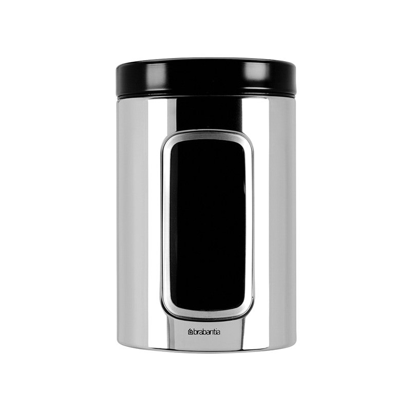 Brabantia 1.4L Window Storage Canister with Black Lid Brilliant Steel