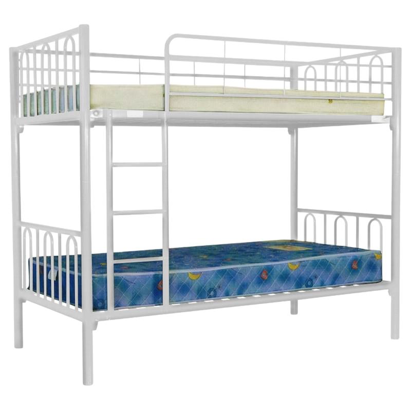 white metal bunk beds