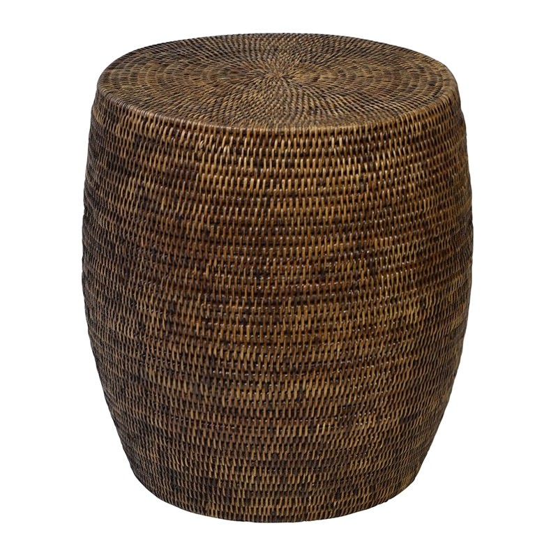 Savannah Rattan Drum Side Table, Tobacco