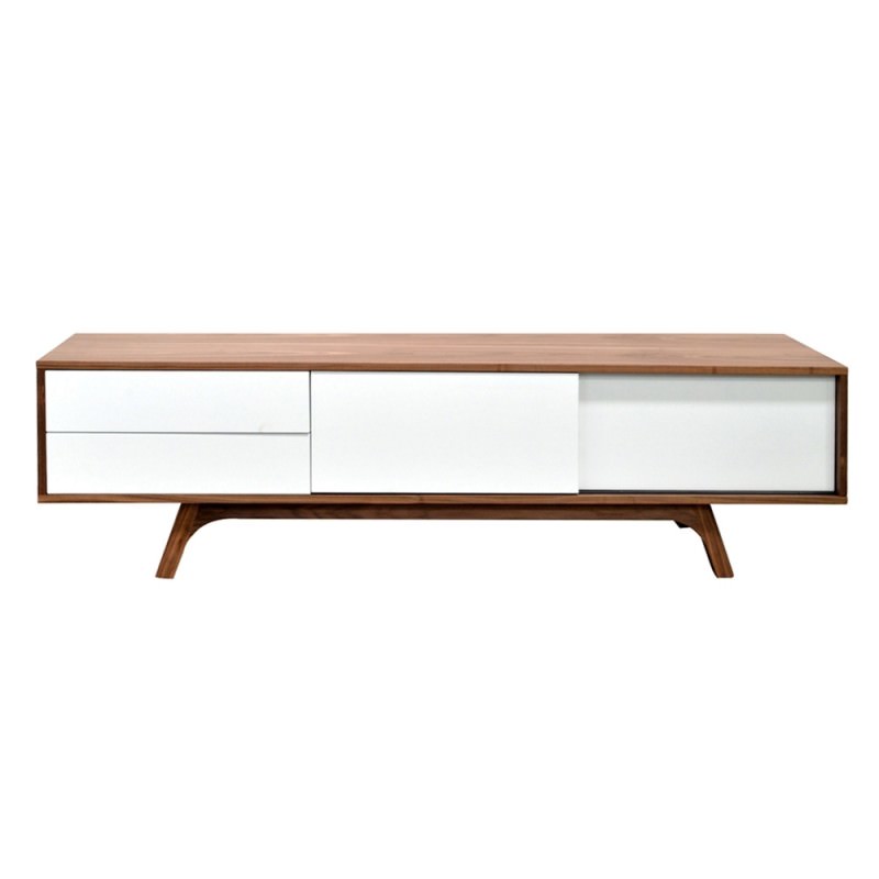 Campbell 2 Drawer Sliding Door Lowline TV Unit, 180cm, Walnut / White