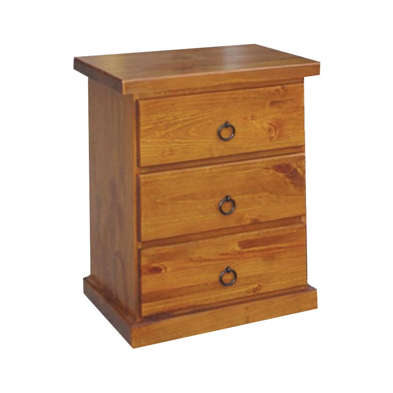 Promo New Zealand Pine Timber 3 Drawer Bedside Table, Blackwood