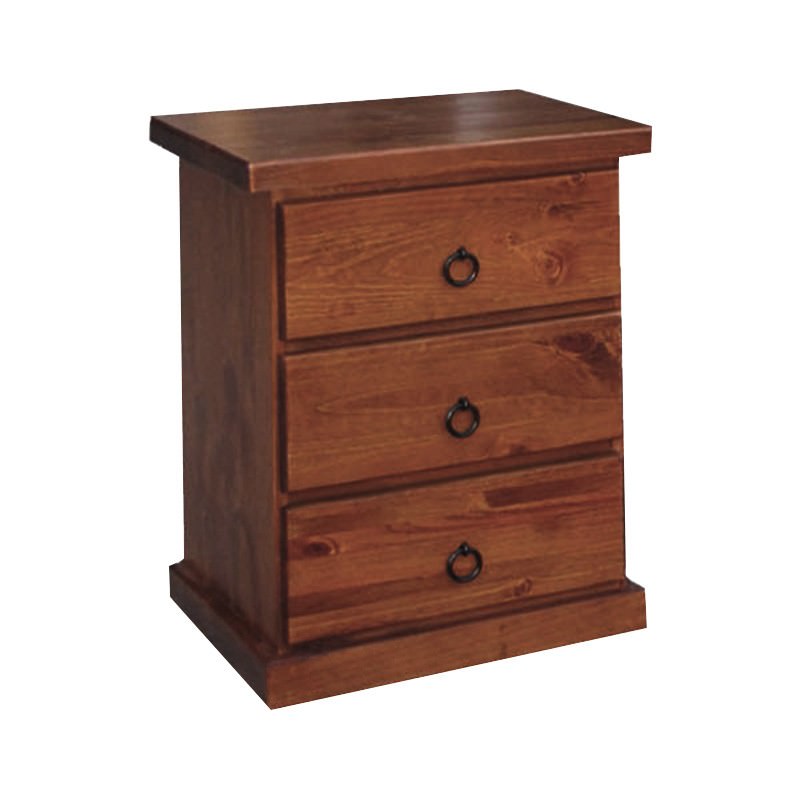 Promo New Zealand Pine Timber 3 Drawer Bedside Table, Walnut