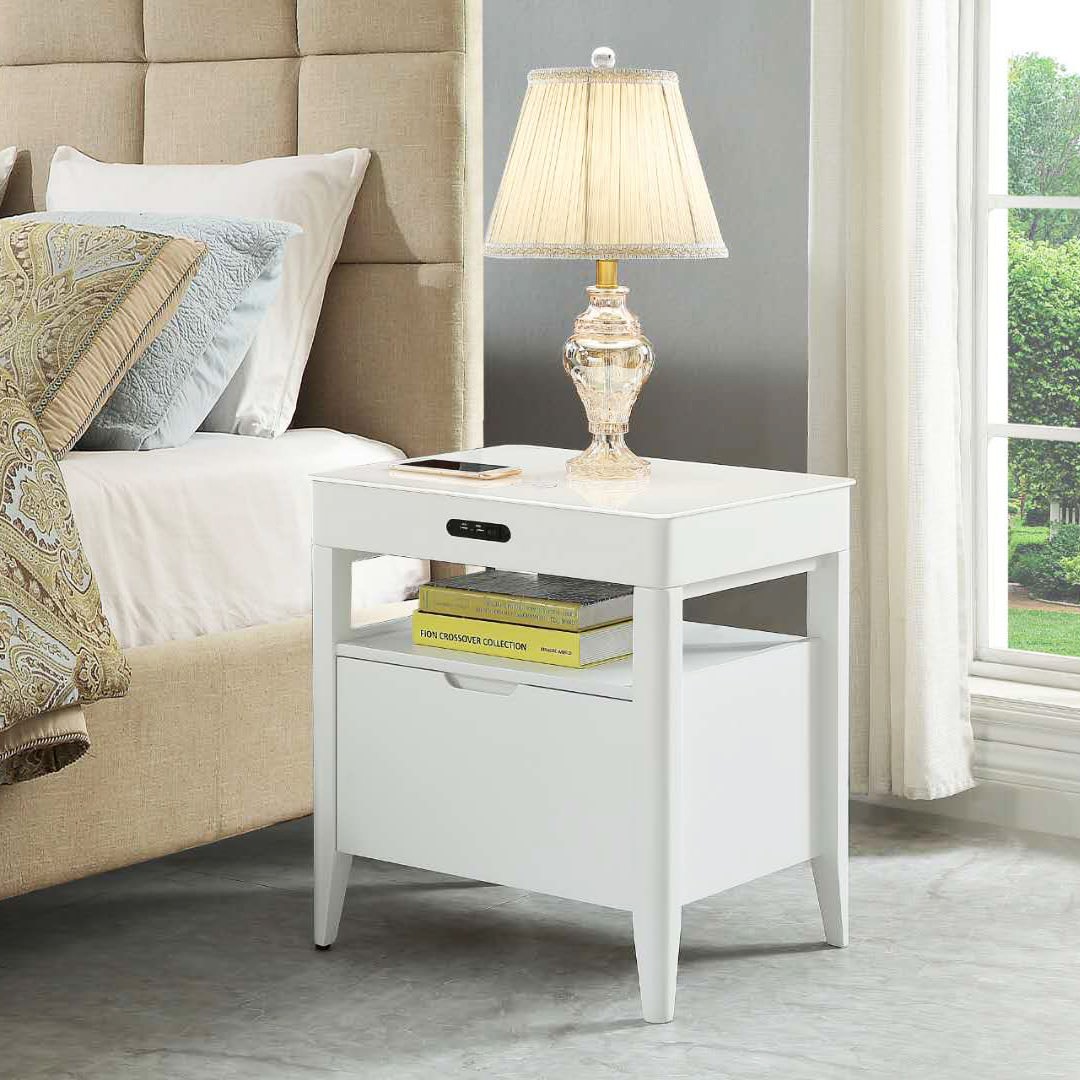 Elvelec Wireless Charging Bedside Table, White